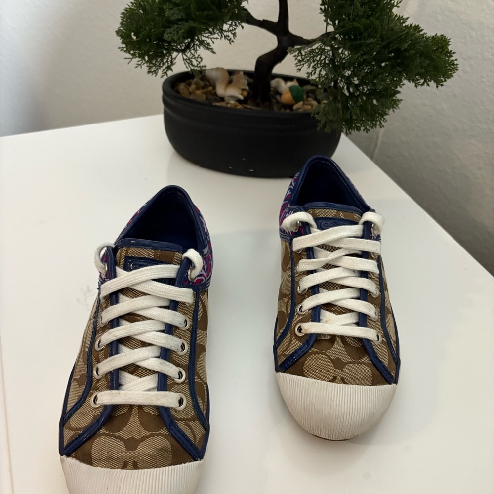Coach Women's Tan and Blue Sneakers - Picture 2 of 7